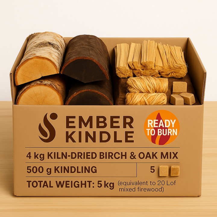 20L (5kg)  Bundle Sample Box - Mixed Kiln Dried Hardwood Firewood Logs, Eco Lighters & Kindling