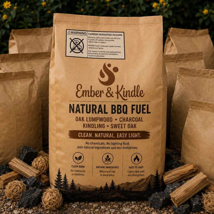 Instant Light Lumpwood Charcoal – 12 x 1KG Oak Infused Bags | Restaurant Grade