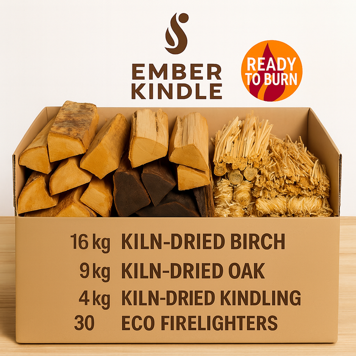 90L (28kg) Bundle Box - Mixed Kiln Dried Hardwood Firewood Logs, Eco Lighters & Kindling